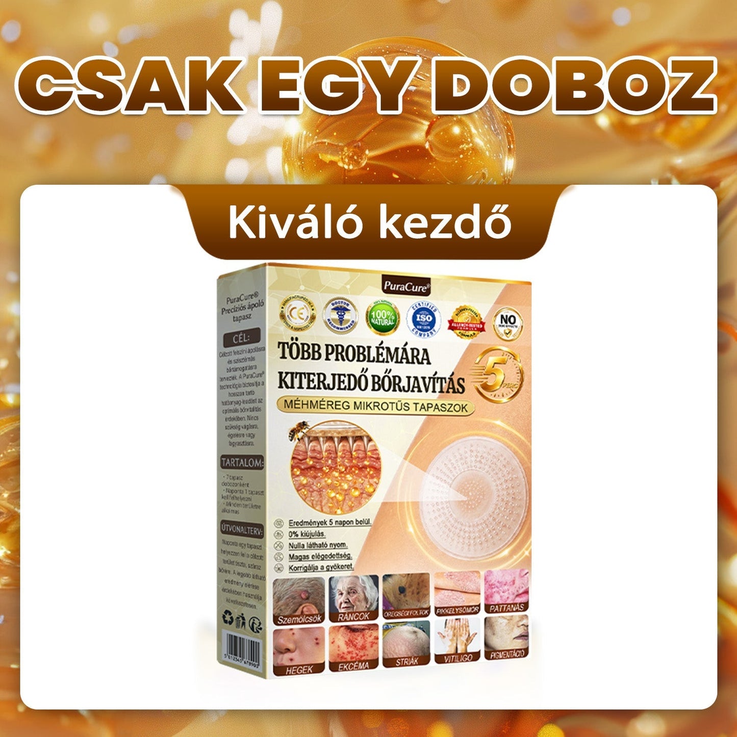 🐝PuraCure® TÖBBFÉLE BŐRPROBLÉMÁRA HATÓ MÉHMÉREG MIKROTŰS BŐRREGENERÁLÓ TAPASZOK